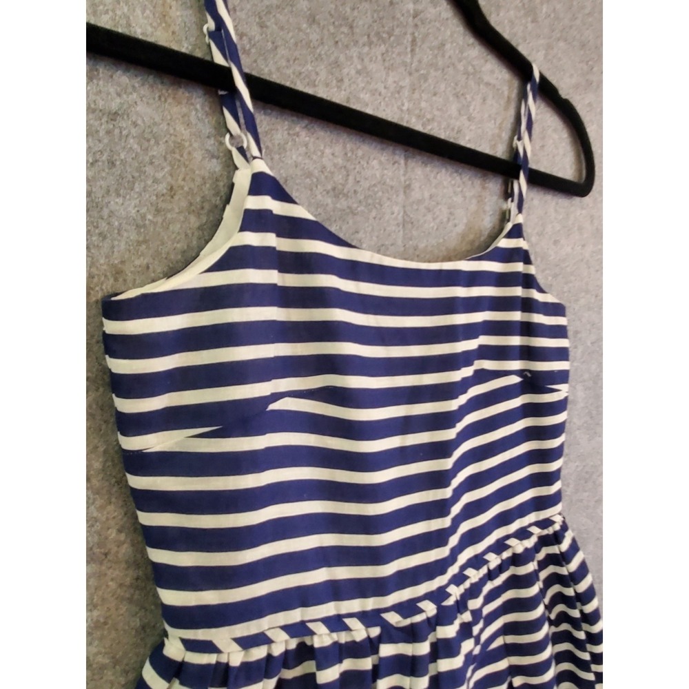 🌷J. Crew Blue White Nautical Linen Cotton Summer Flare Dress Womens Size 00 - Picture 2 of 13